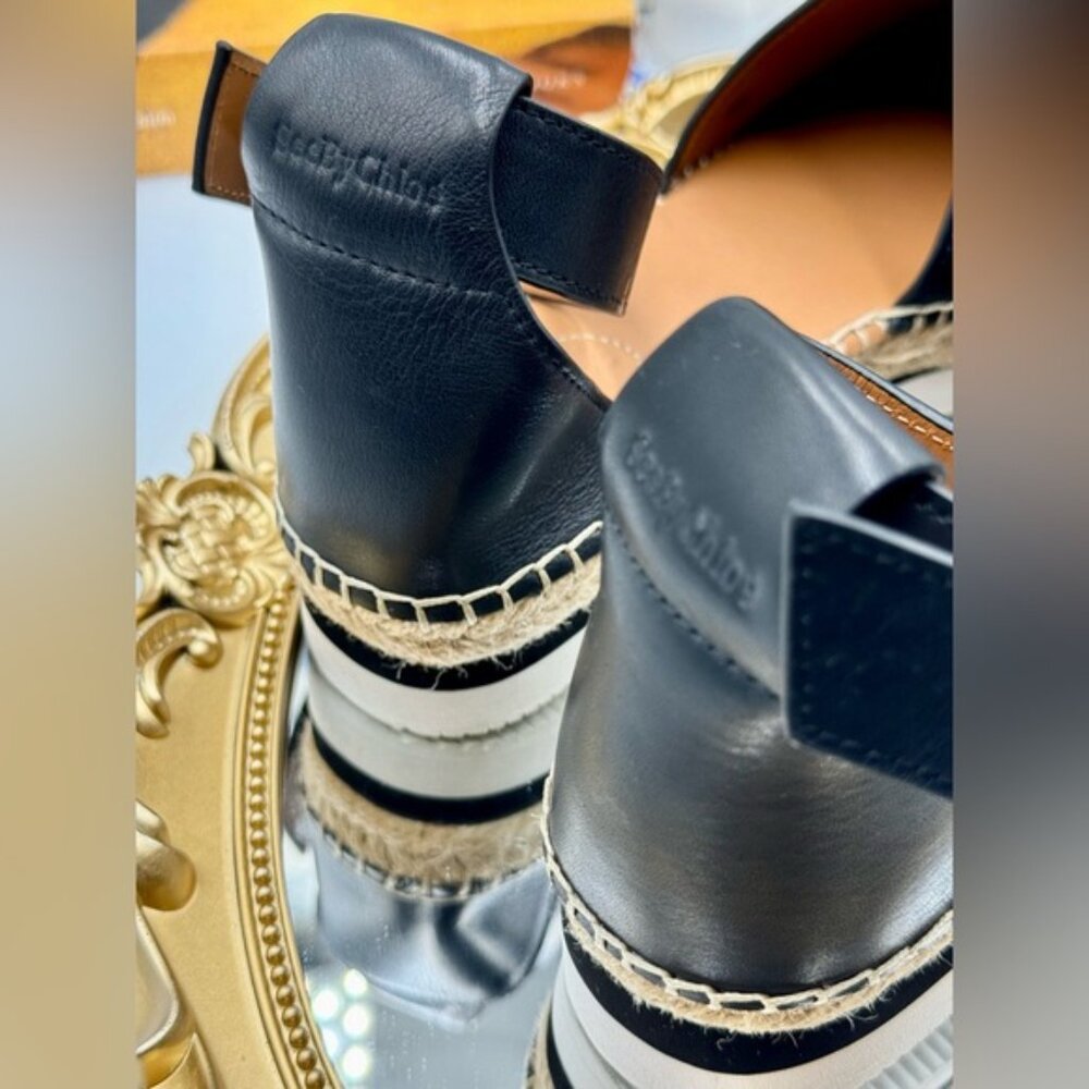 🆕 SEE BY CHLOE 🧿 NWOB Glyn Black Leather Espadrille Sandals - EU 37 - Picture 11 of 16